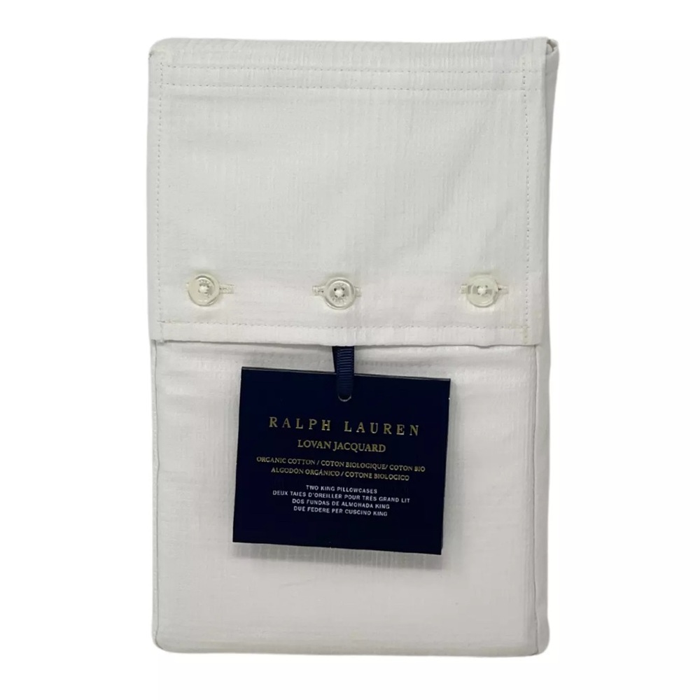 RALPH LAUREN Set of TWO KING ORGANIC COTTON Lovan Jacquard Pillowcases NEW $185